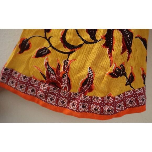 Raga R3872 Women's Sz 2 Mustard V-Neck Crinkle Woven Boho Babydoll Top - Picture 7 of 9